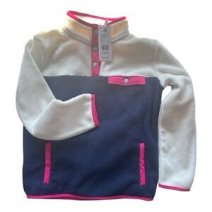Vineyard Vines Kids Fleece Pullover - Navy and Cream with Pink Accents